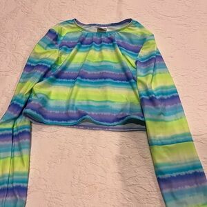 Gradient Blue and Green Long Sleeve Swim Tee